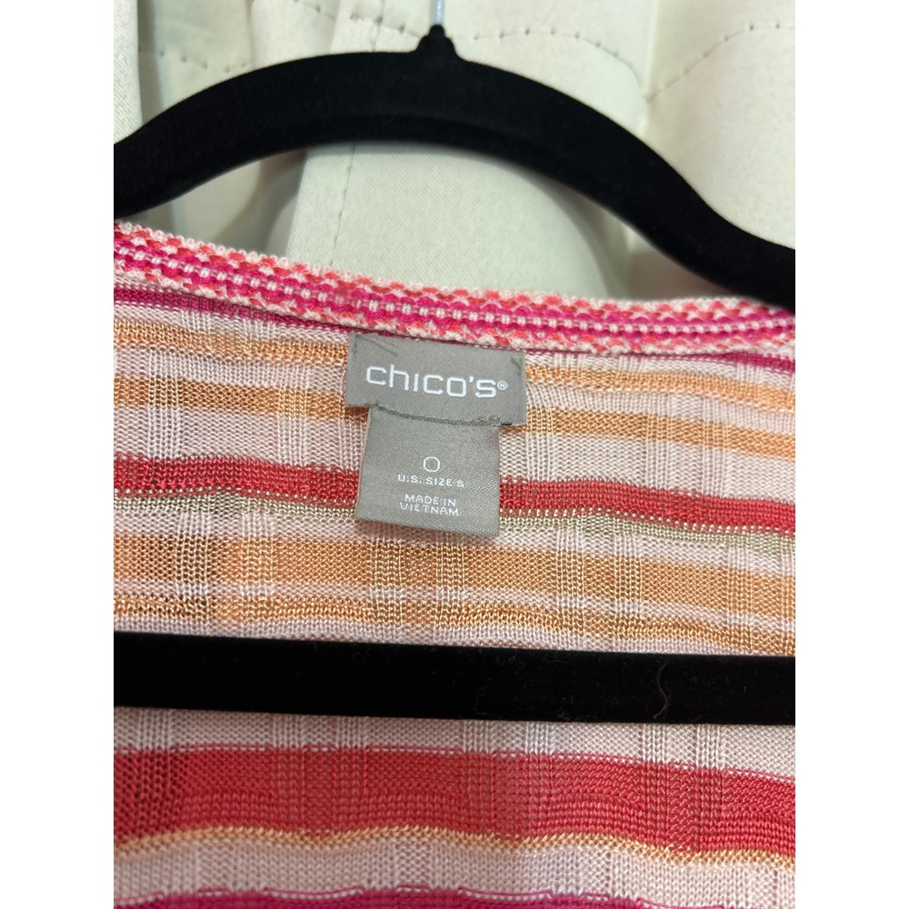 Chico's Striped Open Front Cardigan Pink Orange‎ Tassel Fringe Size 0 Small - Picture 4 of 7